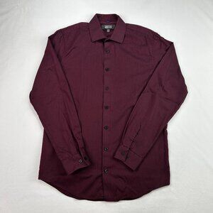 Kenneth Cole Reaction Dress Shirt Mens 15.5 34/35 Slim Fit Burgundy Cotton L/S